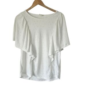 Dept 222 White Eyelet Feminine Romantic Flutter Sleeve Top, Size M